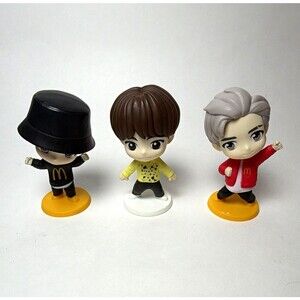 McDonald's BTS Happy Meal Toy Mini Figures Lot of 3 (Yellow Bases) 2022